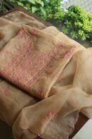 Peach Noor Organza Silk Chikankari Unstitched Kurta Dupatta Set
