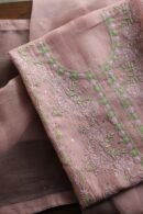 Peach Noor Organza Silk Chikankari Unstitched Kurta Dupatta Set
