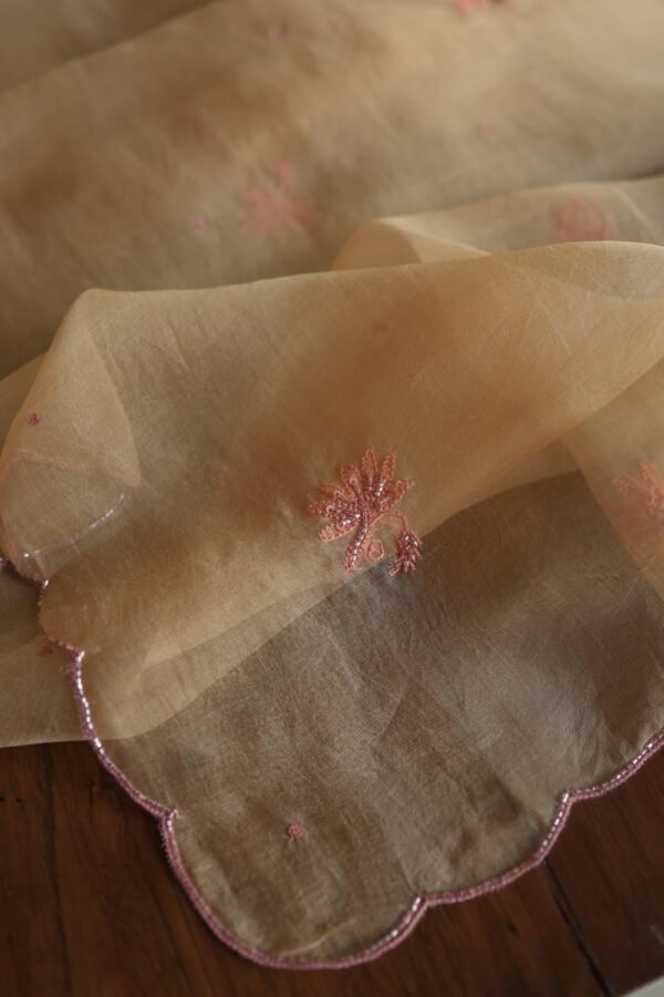 Peach Noor Organza Silk Chikankari Unstitched Kurta Dupatta Set - Image 16