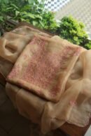 Peach Noor Organza Silk Chikankari Unstitched Kurta Dupatta Set