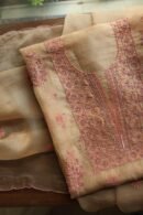 Peach Noor Organza Silk Chikankari Unstitched Kurta Dupatta Set