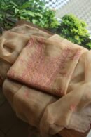 Peach Noor Organza Silk Chikankari Unstitched Kurta Dupatta Set