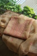 Peach Noor Organza Silk Chikankari Unstitched Kurta Dupatta Set