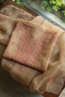 Peach Noor Organza Silk Chikankari Unstitched Kurta Dupatta Set