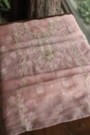 Peach Noor Organza Silk Chikankari Unstitched Kurta Dupatta Set