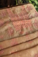 Peach Noor Organza Silk Chikankari Unstitched Kurta Dupatta Set