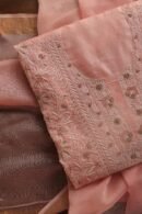 Peach Paper Tussar Resham Chikankari Unstitched Kurta Dupatta Set
