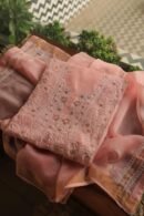 Peach Paper Tussar Resham Chikankari Unstitched Kurta Dupatta Set