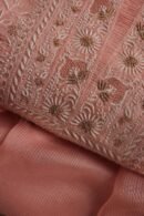 Peach Paper Tussar Resham Chikankari Unstitched Kurta Dupatta Set
