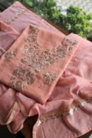 Peach Roheen Tissue Silk Mukaish Badla Fabric
