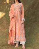 Peach Shade Mulmul Work With Chikankari Ready To Wear Anarkali With Dupatta