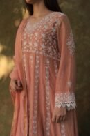 Peach Shade Mulmul Work With Chikankari Ready To Wear Anarkali With Dupatta