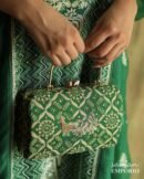 Peacock Motif Chikankari Moonga Silk Handle Sling Clutch