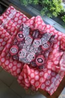 Pink & Black Soft Cotton Printed Unstitched Kurta Dupatta Set with Chikankari & Sequin Work