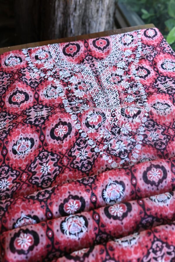 Pink & Black Soft Cotton Printed Unstitched Kurta Dupatta Set with Chikankari & Sequin Work - Image 11