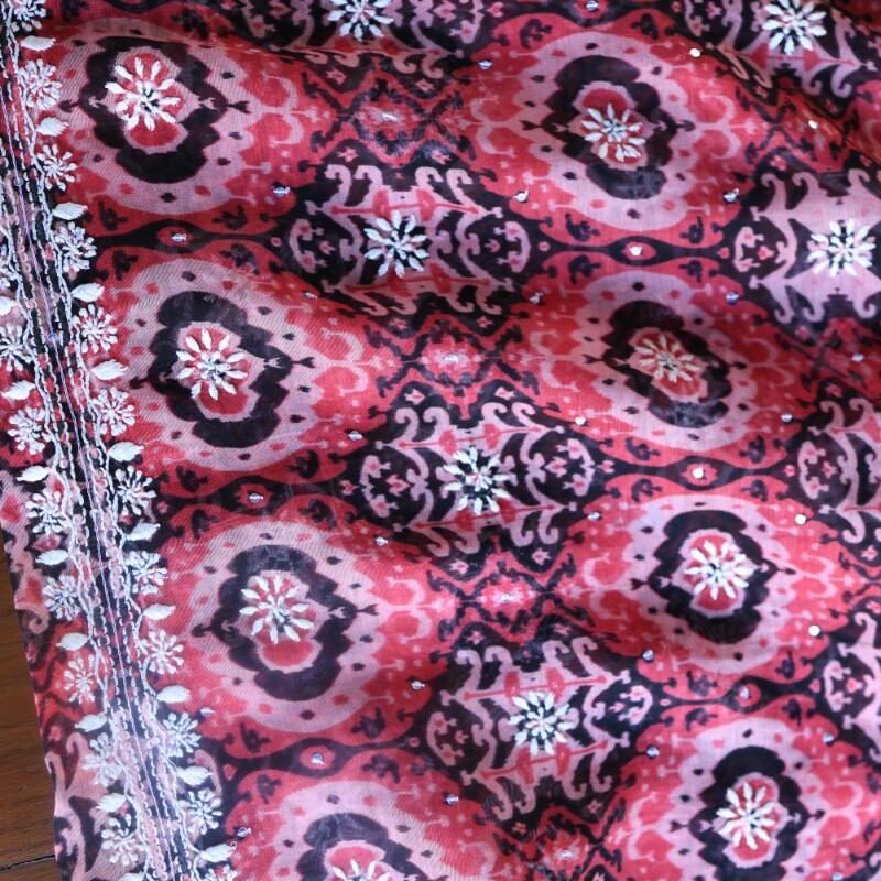 Pink & Black Soft Cotton Printed Unstitched Kurta Dupatta Set with Chikankari & Sequin Work