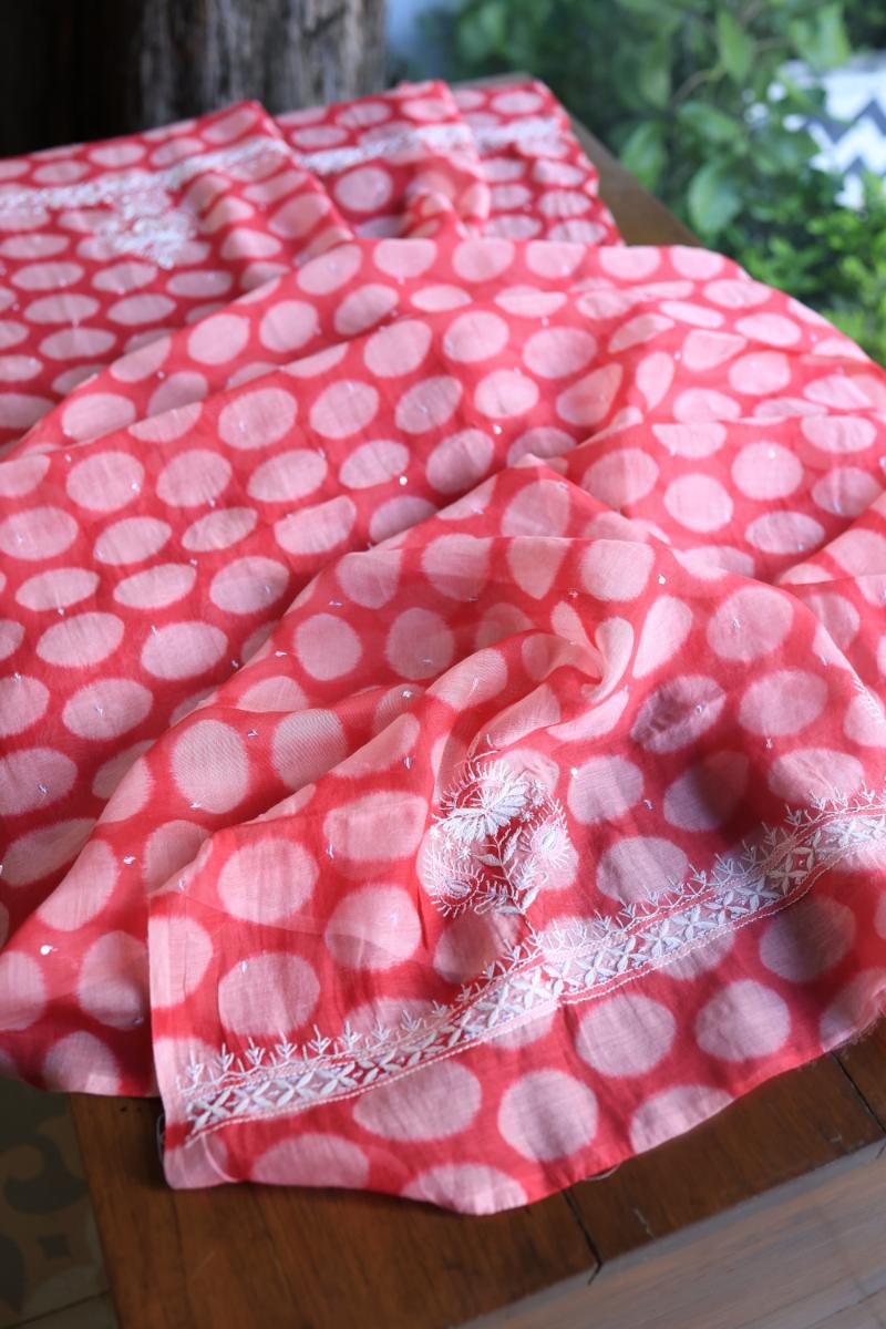 Pink & Black Soft Cotton Printed Unstitched Kurta Dupatta Set with Chikankari & Sequin Work