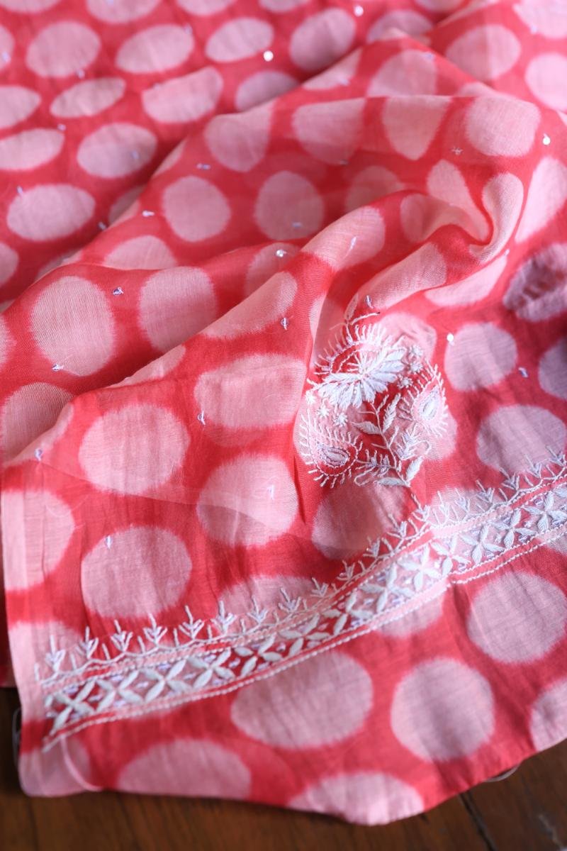 Pink & Black Soft Cotton Printed Unstitched Kurta Dupatta Set with Chikankari & Sequin Work