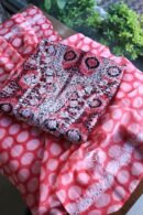 Pink & Black Soft Cotton Printed Unstitched Kurta Dupatta Set with Chikankari & Sequin Work
