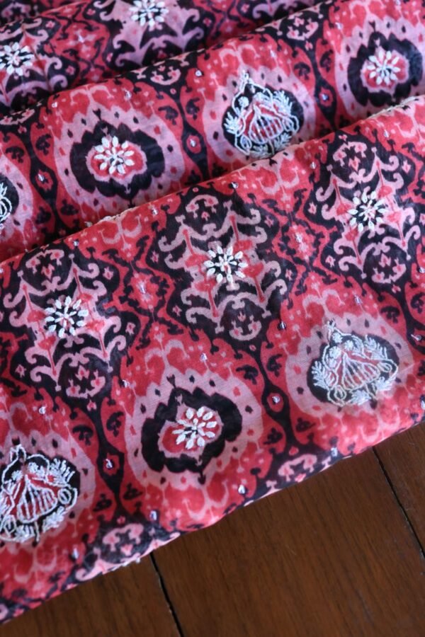 Pink & Black Soft Cotton Printed Unstitched Kurta Dupatta Set with Chikankari & Sequin Work - Image 14