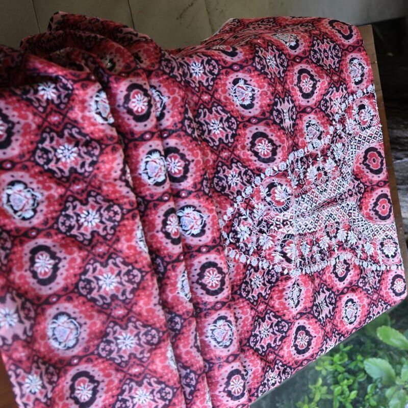 Pink & Black Soft Cotton Printed Unstitched Kurta Dupatta Set with Chikankari & Sequin Work