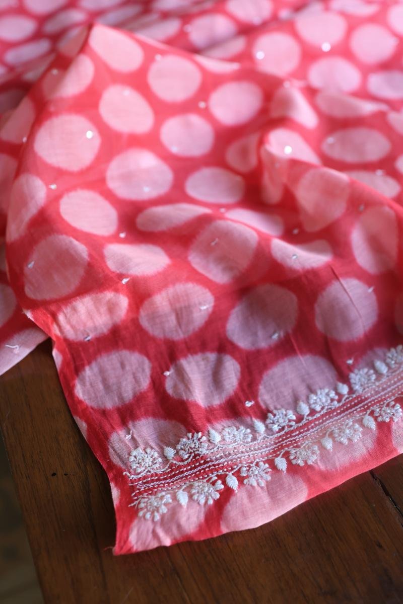 Pink & Black Soft Cotton Printed Unstitched Kurta Dupatta Set with Chikankari & Sequin Work