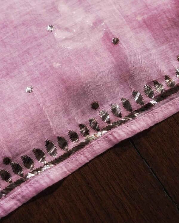 Pink Chanderi Mukaish Badla Unstitched Kurta Dupatta Set - Image 9
