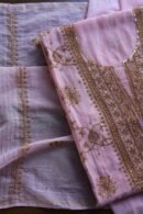 Pink Mal Chanderi Silk Chikankari With Sequins Unstitched Kurta Dupatta Set