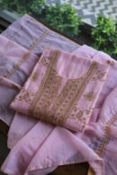 Pink Mal Chanderi Silk Chikankari With Sequins Unstitched Kurta Dupatta Set