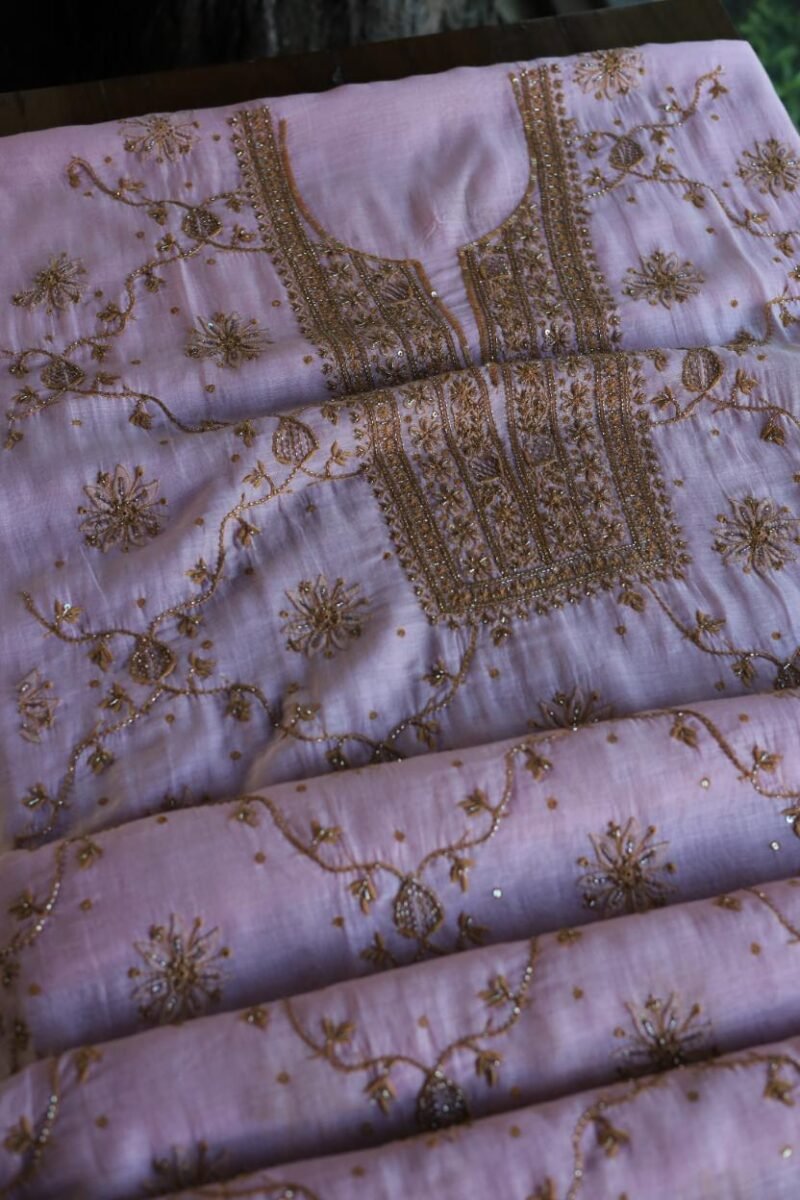 Pink Mal Chanderi Silk Chikankari With Sequins Unstitched Kurta Dupatta Set