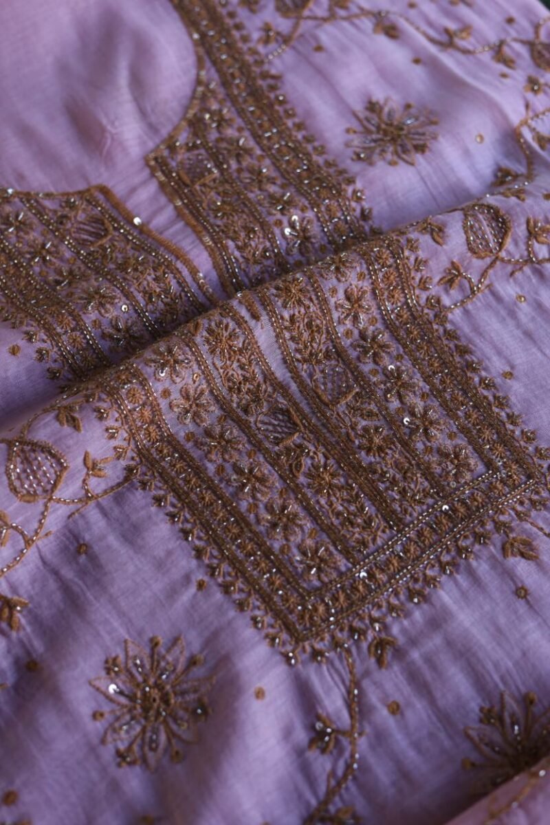 Pink Mal Chanderi Silk Chikankari With Sequins Unstitched Kurta Dupatta Set