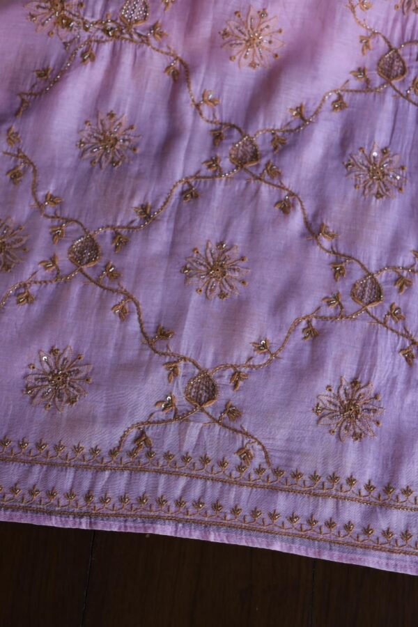 Pink Mal Chanderi Silk Chikankari With Sequins Unstitched Kurta Dupatta Set - Image 12