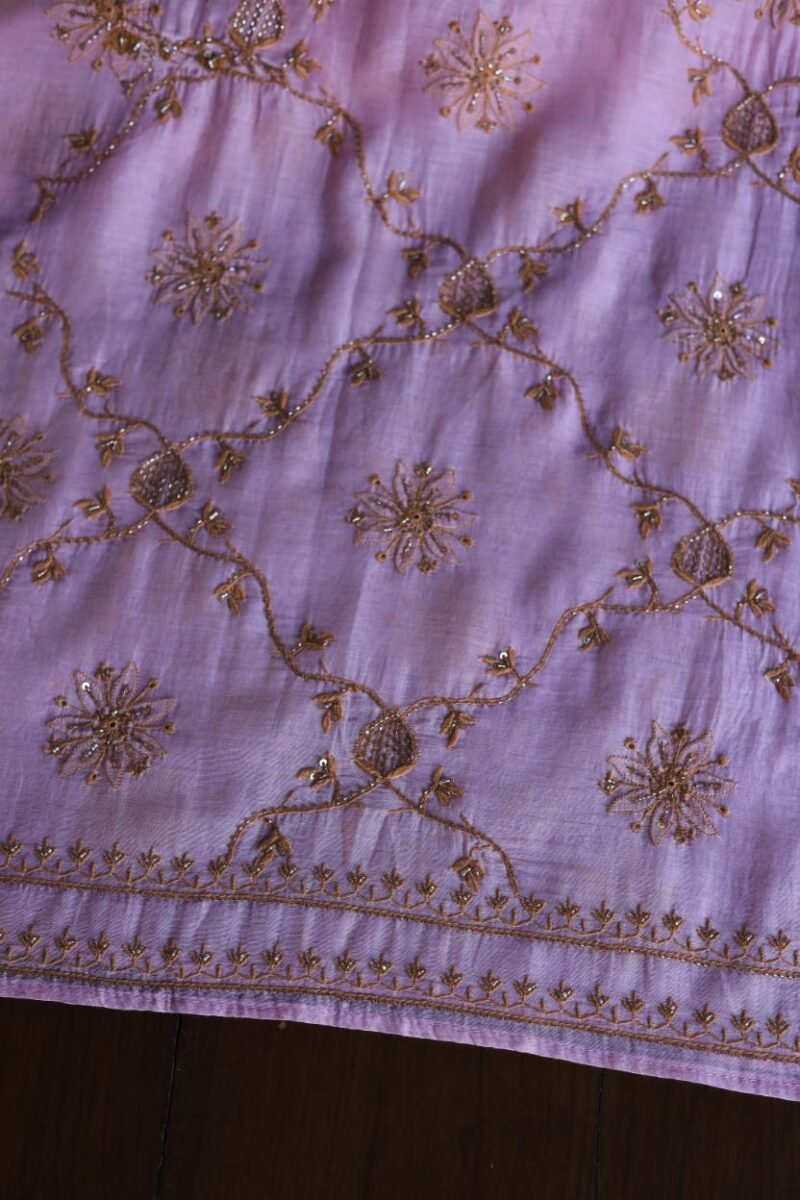 Pink Mal Chanderi Silk Chikankari With Sequins Unstitched Kurta Dupatta Set