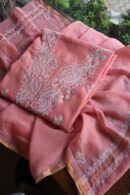Pink Mal Cotton Chikankari Unstitched Kurta Dupatta Fabrics With Kamdani