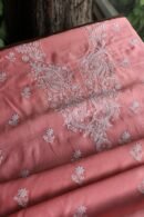 Pink Mal Cotton Chikankari Unstitched Kurta Dupatta Fabrics With Kamdani