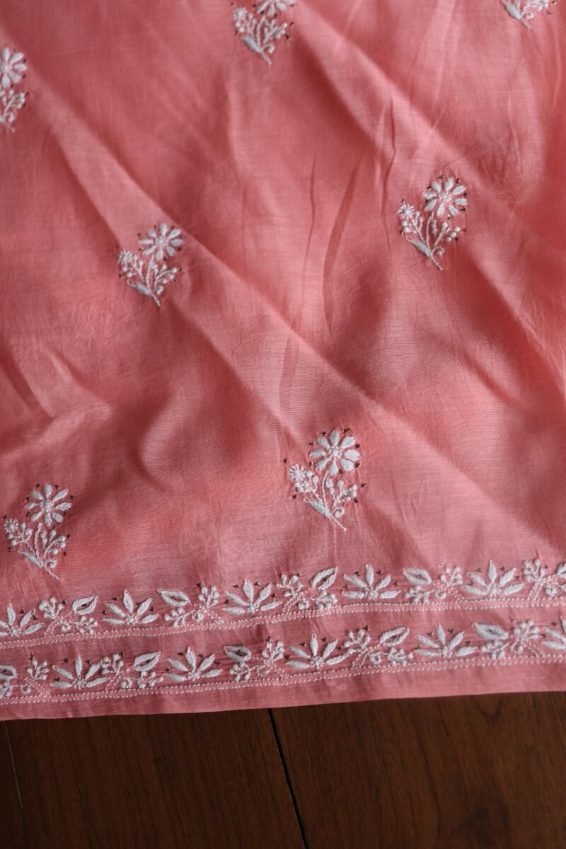 Pink Mal Cotton Chikankari Unstitched Kurta Dupatta Fabrics With Kamdani