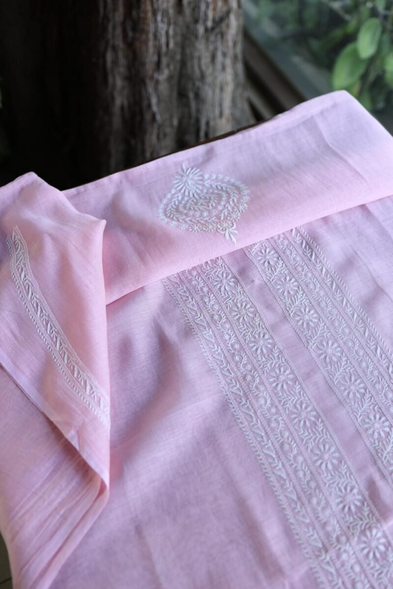 Pink Malmal Chikankari Unstitched Men's Kurtas Fabrics