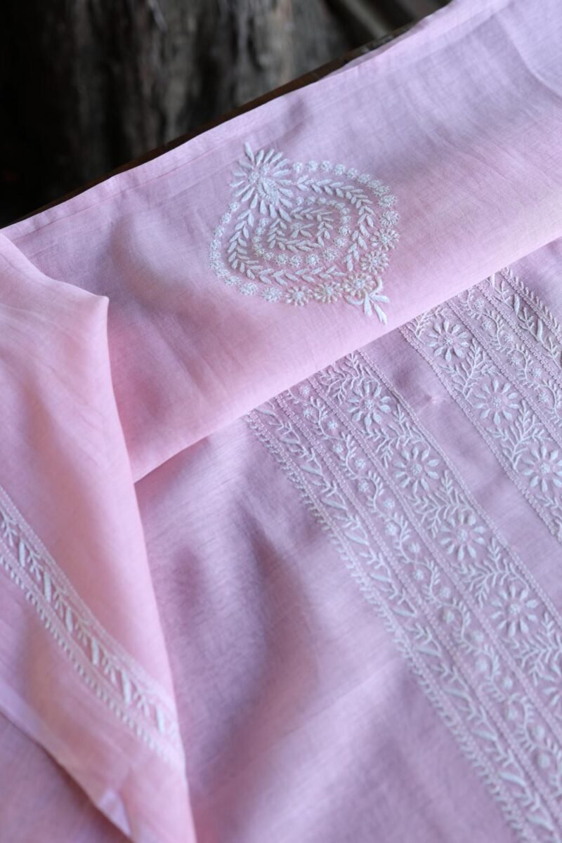 Pink Malmal Chikankari Unstitched Men's Kurtas Fabrics