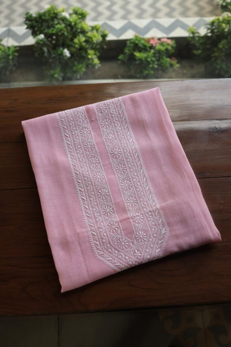 Pink Malmal Chikankari Unstitched Men's Kurtas Fabrics