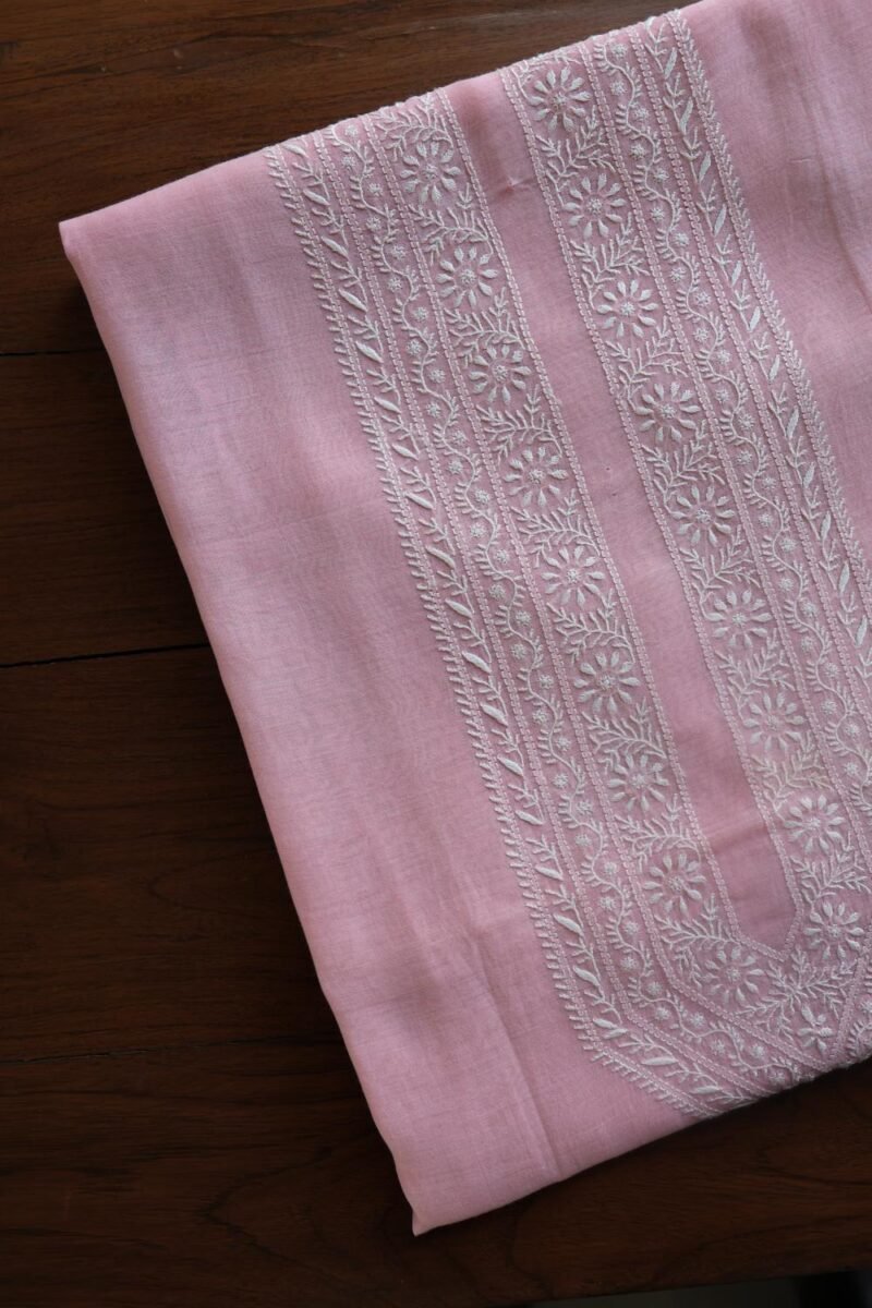 Pink Malmal Chikankari Unstitched Men's Kurtas Fabrics