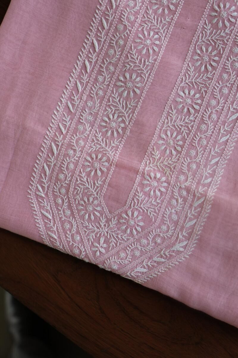 Pink Malmal Chikankari Unstitched Men's Kurtas Fabrics