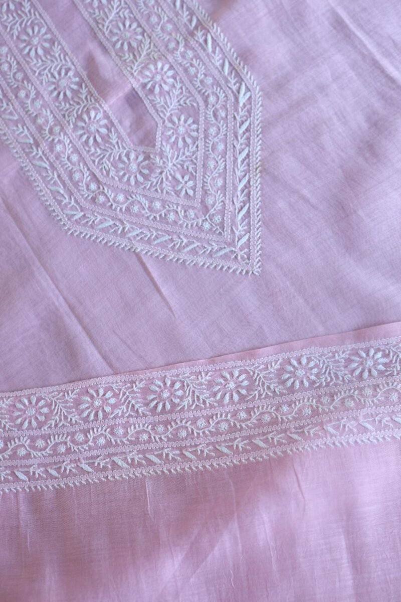 Pink Malmal Chikankari Unstitched Men's Kurtas Fabrics