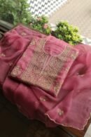 Pink Noor Organza Silk Chikankari Unstitched Kurta Dupatta Set