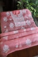 Pink Noor Organza Silk Chikankari Unstitched Kurta Dupatta Set