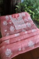 Pink Noor Organza Silk Chikankari Unstitched Kurta Dupatta Set