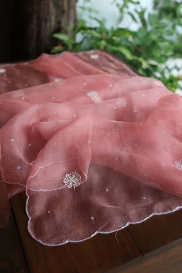 Pink Noor Organza Silk Chikankari Unstitched Kurta Dupatta Set - Image 19