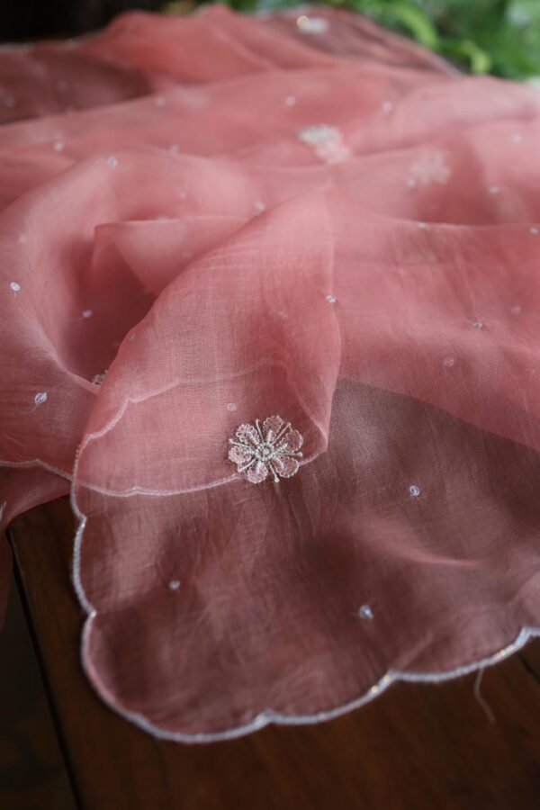 Pink Noor Organza Silk Chikankari Unstitched Kurta Dupatta Set - Image 18