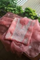 Pink Noor Organza Silk Chikankari Unstitched Kurta Dupatta Set