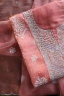 Pink Noor Organza Silk Chikankari Unstitched Kurta Dupatta Set