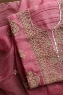 Pink Noor Organza Silk Chikankari Unstitched Kurta Dupatta Set